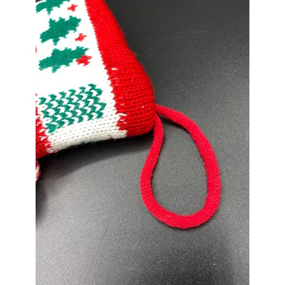 Vintage Teddy Bear Knit Christmas Stocking with pom poms 21" - Picture 13 of 14